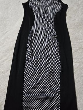 Black Sleeveless Sheath Dress with White Polka Dot Panel